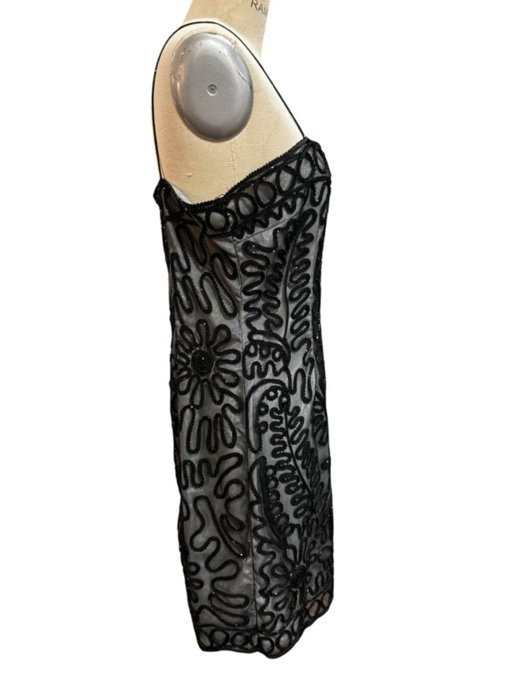 Adrianna Papell Black Beaded Mesh Cocktail Dress Petite 12 Vintage Glam - Picture 5 of 6